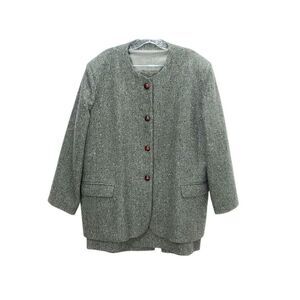 TRIONA Women's Size 100% Pure New Wool Chevron Suit Blazer Skirt Set